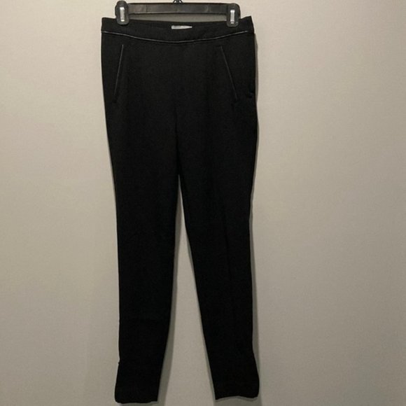 H&m Black Fitted Dress Pants with faux leather Trim & ankle zippers Size…​​​​ - Picture 3 of 12